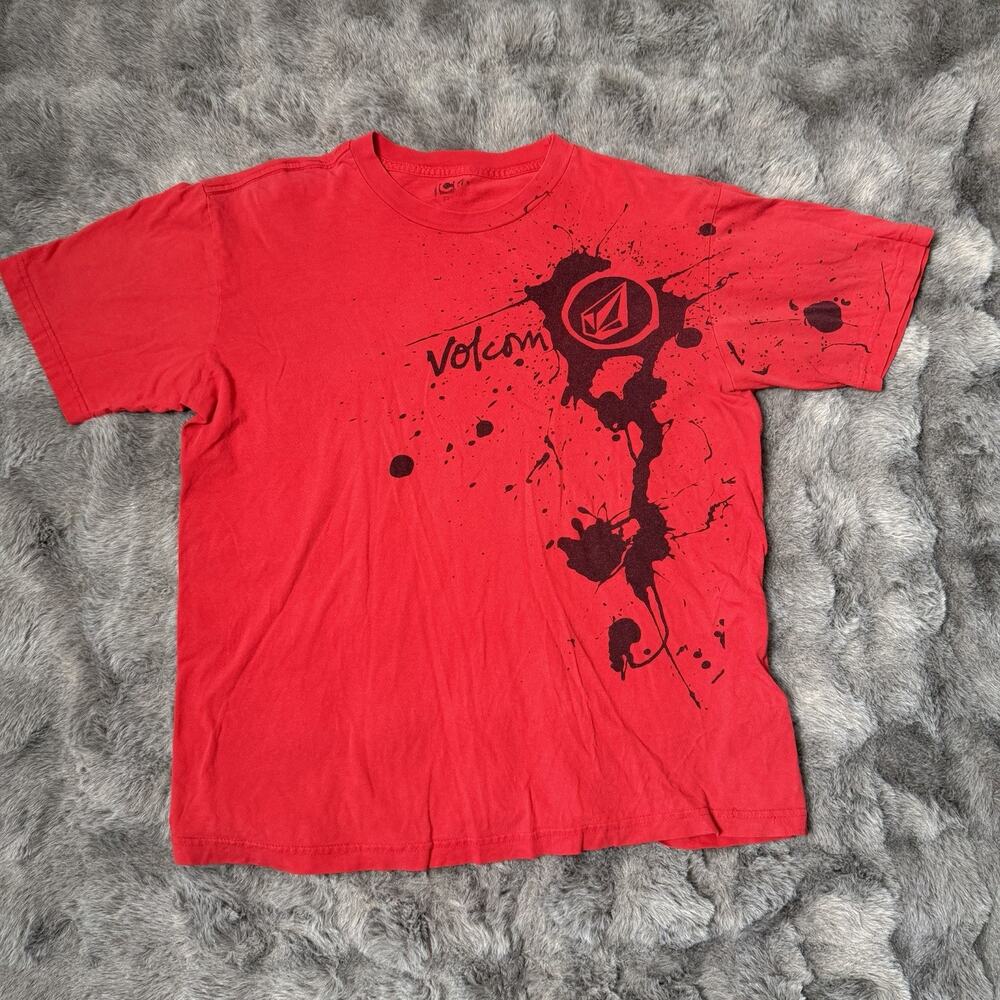 Volcom Ink Blot T Shirt Size Large Red Shirt Sleeve Crew Neck Y2K